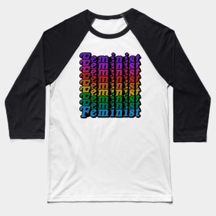 Retro Feminist Rainbow Design - Girl Power Queer Baseball T-Shirt